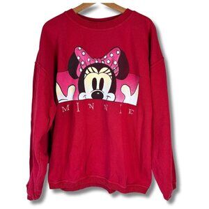 Vintage 90s Disney Mickey Minnie Mouse Crewneck Sweatshirt Red L/XL